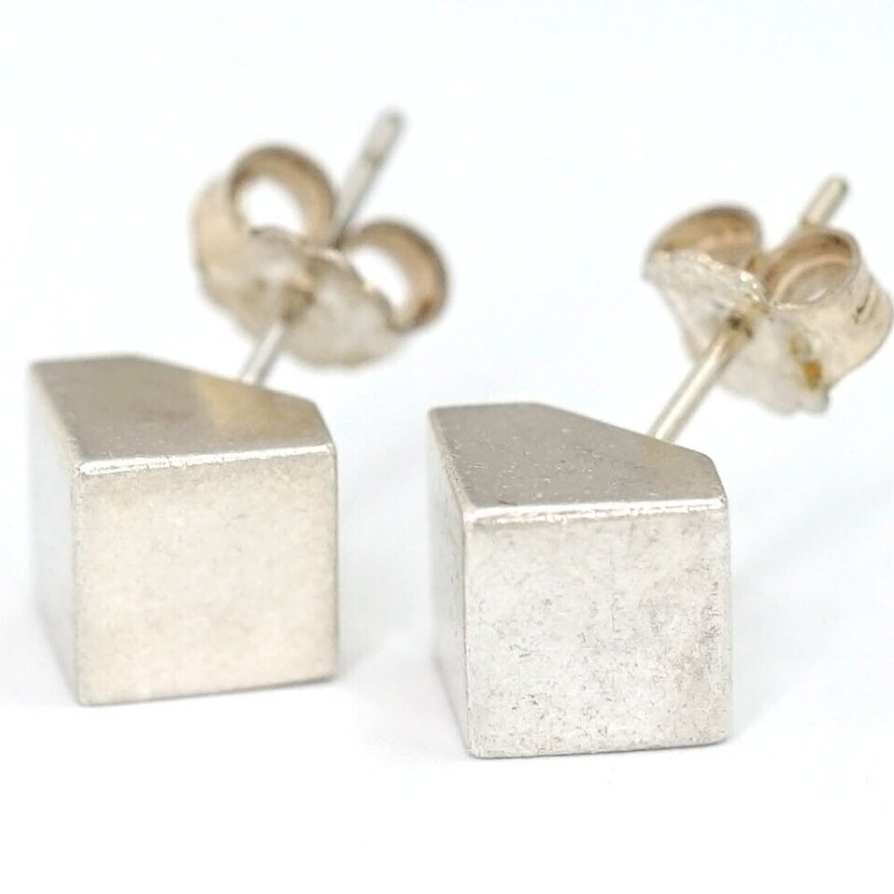 Tiffany & Co. Cube Square Stud Earrings Silver 925 Auth w/Box m1153-3